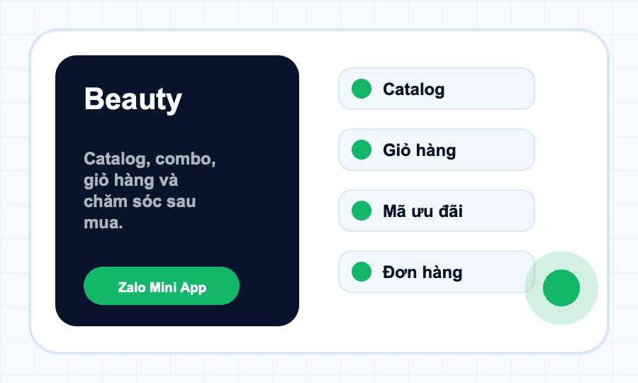 Minh họa Zalo Mini App cho Beauty / Mỹ phẩm