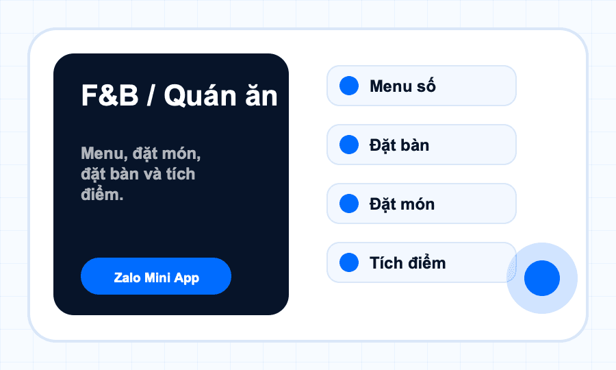 Minh họa Zalo Mini App cho F&B / Quán ăn