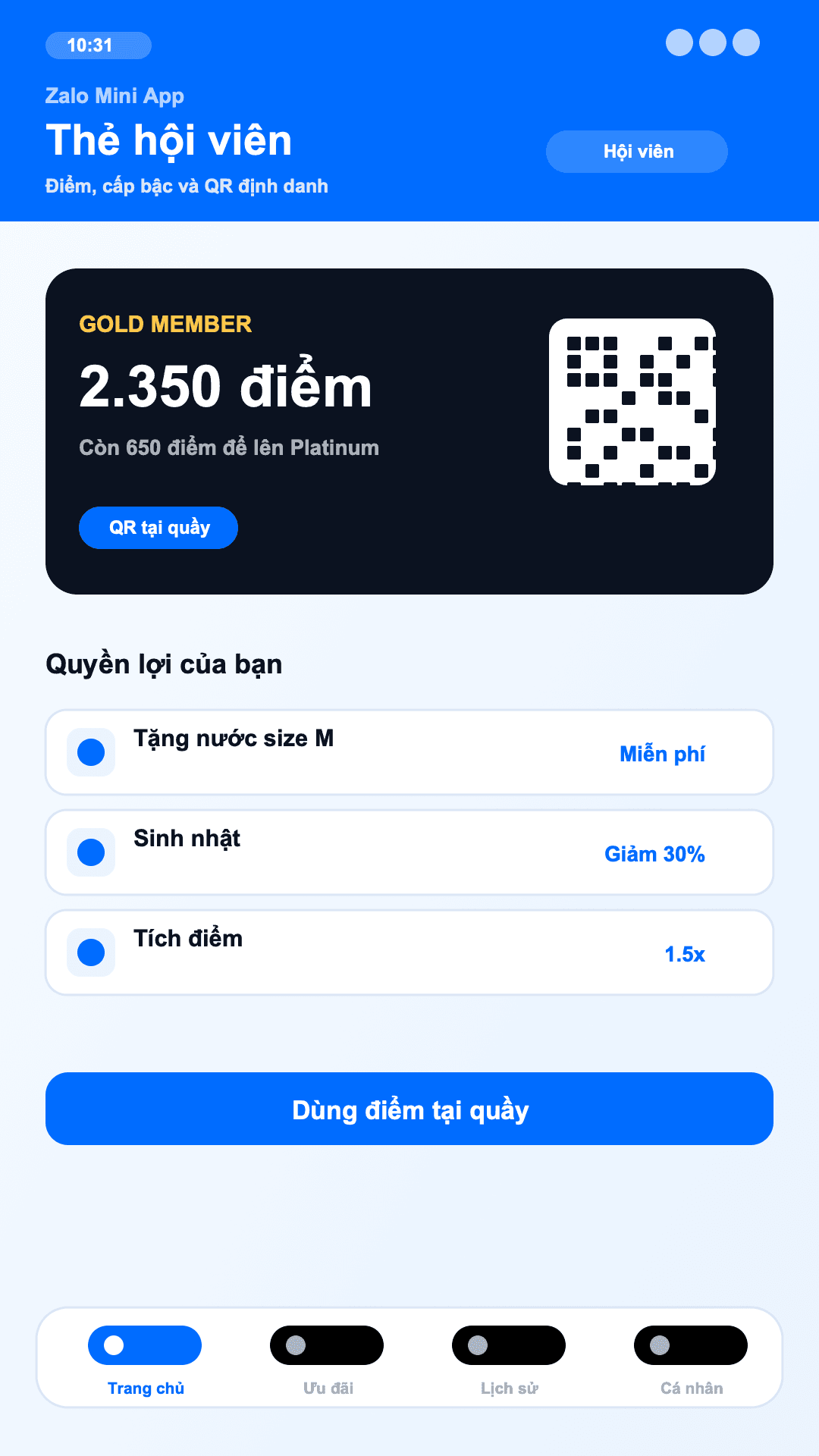 Ví hội viên - màn hình Thẻ hội viên